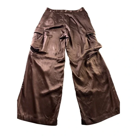 Women's Chocolate Brown Wide Leg Satin Pants Size XL - Picture 3 of 7